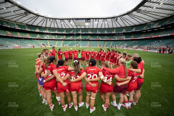270626 - Barbarians v Wales Women - The Wales team huddle up at the end of the match