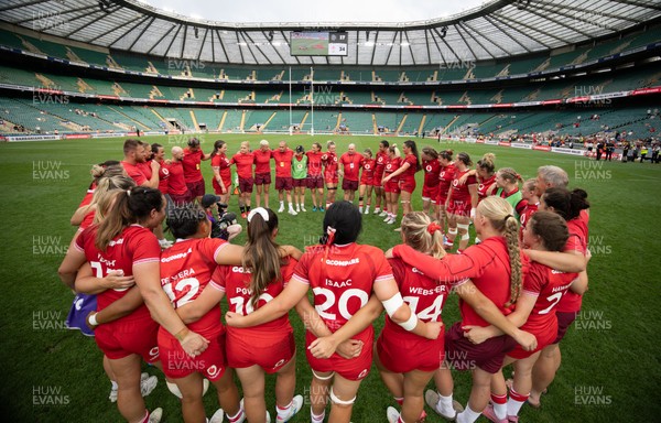 270626 - Barbarians v Wales Women - The Wales team huddle up at the end of the match
