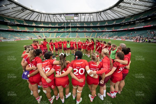 270626 - Barbarians v Wales Women - The Wales team huddle up at the end of the match