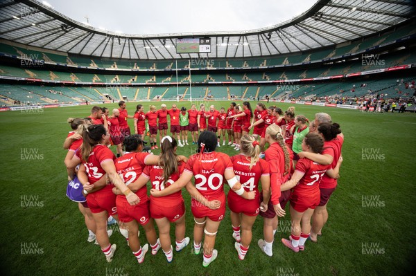 270626 - Barbarians v Wales Women - The Wales team huddle up at the end of the match