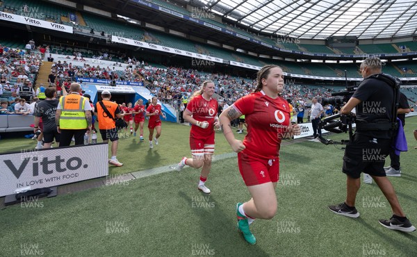 270626 - Barbarians v Wales Women - Maisie Davies of Wales runs out at the start of the match
