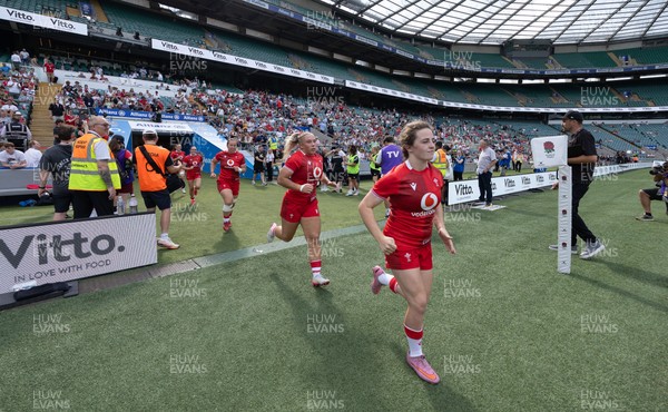 270626 - Barbarians v Wales Women - Lily Hawkins of Wales runs out at the start of the match