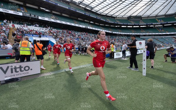 270626 - Barbarians v Wales Women -Nel Metcalfe of Wales runs out at the start of the match
