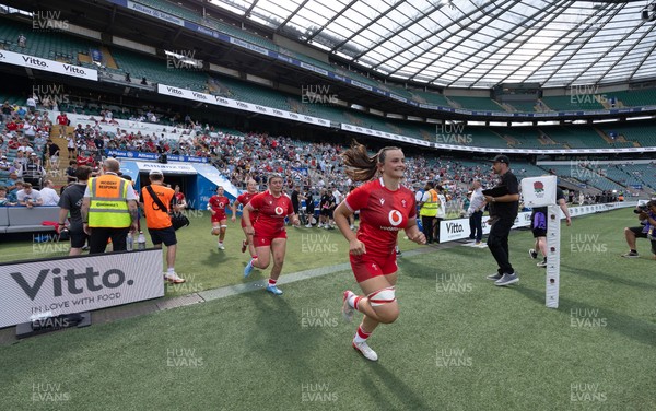 270626 - Barbarians v Wales Women - Branwen Metcalfe of Wales runs out at the start of the match
