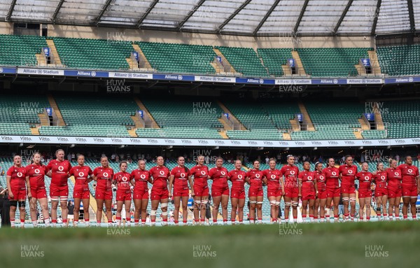 270626 - Barbarians v Wales Women - Wales line up for the anthems 