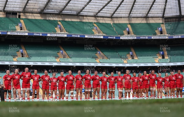 270626 - Barbarians v Wales Women - Wales line up for the anthems 