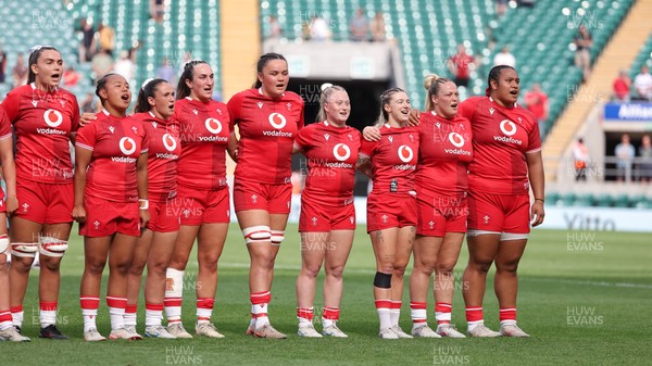 270626 - Barbarians v Wales Women - Wales line up for the anthems Left to right, Bryonie King, Jenna De Vera, Kayleigh Powell, Courtney Keight, Jorja Aiono, Seren Lockwood, Keira Bevan, Kelsey Jones and Sisilia Tuipulotu
