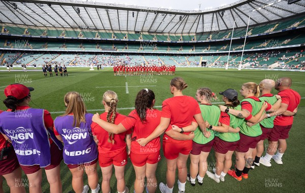 270626 - Barbarians v Wales Women - Wales line up for the anthems ahead of the match