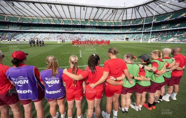 270626 - Barbarians v Wales Women - Wales line up for the anthems ahead of the match