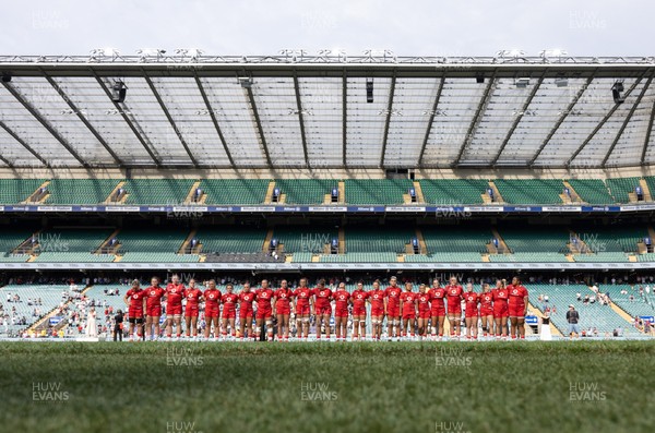 270626 - Barbarians v Wales Women - Wales line up for the anthems ahead of the match