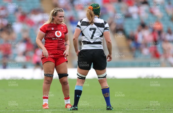 270626 - Barbarians v Wales Women - Alex Callender of Wales with Emily Chancellor of Barbarians