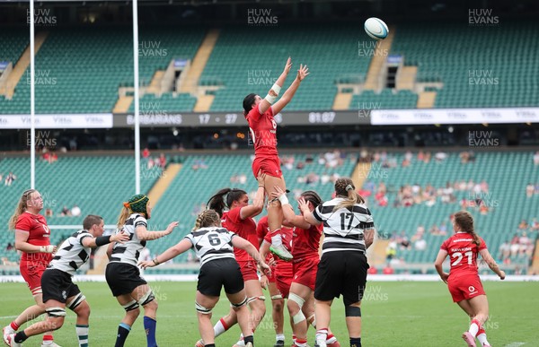 270626 - Barbarians v Wales Women - Lucy Isaac of Wales wins the line out