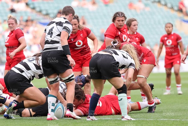 270626 - Barbarians v Wales Women - Jorja Aiono of Wales powers over to score try