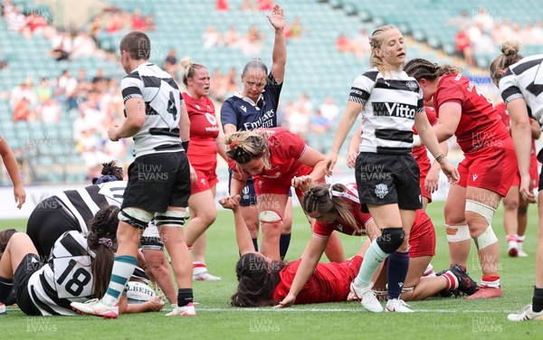270626 - Barbarians v Wales Women - Jorja Aiono of Wales powers over to score try