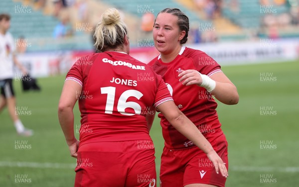 270626 - Barbarians v Wales Women - Katherine Baverstock of Wales and Kelsey Jones of Wales at the end of the match