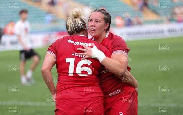 270626 - Barbarians v Wales Women - Katherine Baverstock of Wales and Kelsey Jones of Wales at the end of the match