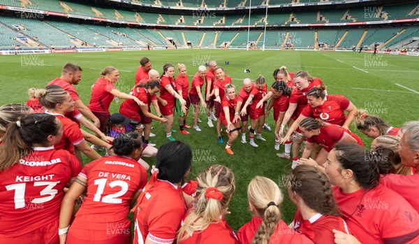 270626 - Barbarians v Wales Women - The Wales team huddle up at the end of the match