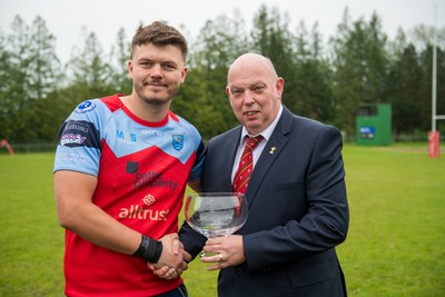 020526 - Bargoed Athletic v Bettws - Admiral National League 5 East - Bargoed captain Ben Jones receives the trophy from Roy Wilkinson District C Council Member