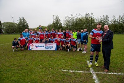 020526 - Bargoed Athletic v Bettws - Admiral National League 5 East - Bargoed captain Ben Jones receives the trophy from Roy Wilkinson District C Council Member