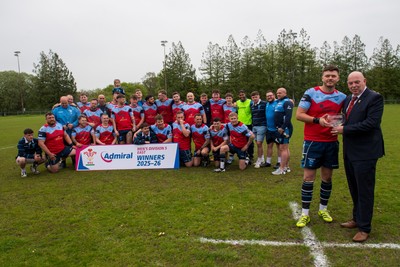 020526 - Bargoed Athletic v Bettws - Admiral National League 5 East - Bargoed captain Ben Jones receives the trophy from Roy Wilkinson District C Council Member