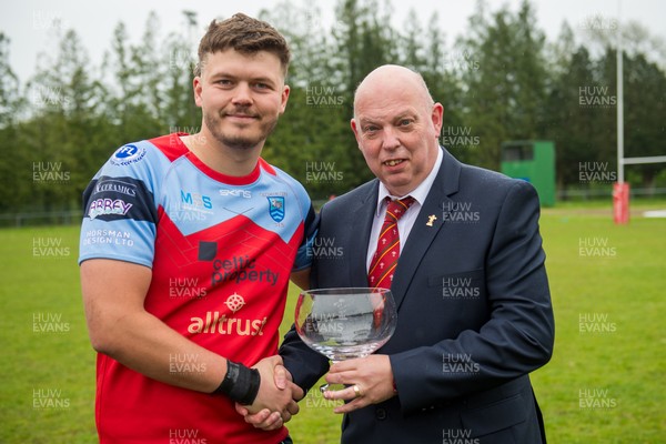 020526 - Bargoed Athletic v Bettws - Admiral National League 5 East - Bargoed captain Ben Jones receives the trophy from Roy Wilkinson District C Council Member