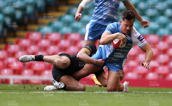 240422 - WRU Championship Cup Final � Bargoed v Neath - James Leadbetter of Bargoed runs in to score a try