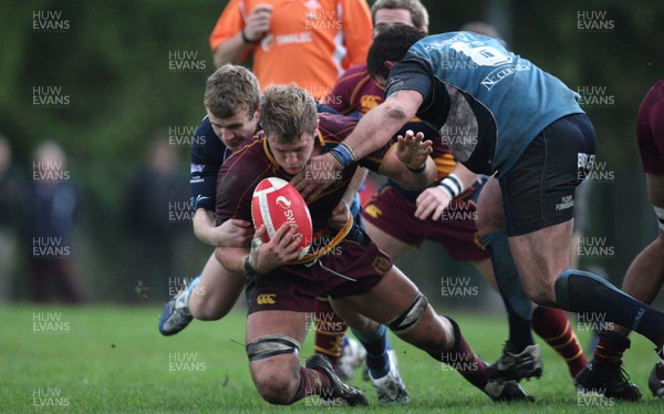 31.10.09 - Bargoed v UWIC, SWALEC Leagues Division 1 East -  UWIC's Luke Allen is tackled 