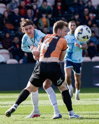 140326 - Barnet v Newport County - Sky Bet League 2 - Harrison Biggins of Newport County and Danny Collinge of Barnet in action