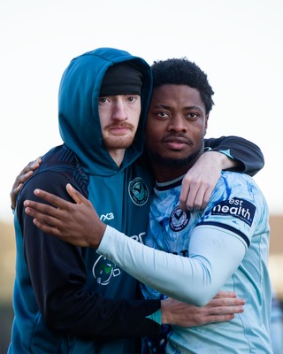 140326 - Barnet v Newport County - Sky Bet League 2 - Michael Spellman of Newport County and Bobby Kamwa of Newport County after the match