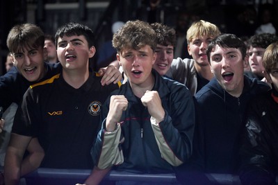 290725 - Barnet v Newport County - Carabao Cup Preliminary Round - Fans celebrate the win at full time