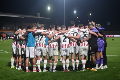 290725 - Barnet v Newport County - Carabao Cup Preliminary Round - Newport huddle at full time