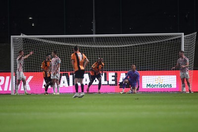 290725 - Barnet v Newport County - Carabao Cup Preliminary Round - Rhys Browne of Barnet scores a last second equaliser to send the game to penalties