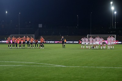 290725 - Barnet v Newport County - Carabao Cup Preliminary Round - Both sides line up for the penalty shootout