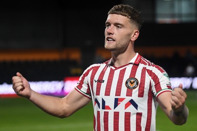290725 - Barnet v Newport County - Carabao Cup Preliminary Round - Cameron Evans of Newport County celebrates the win at full time