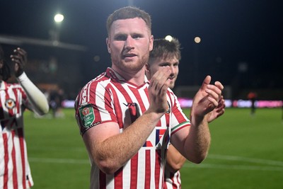 290725 - Barnet v Newport County - Carabao Cup Preliminary Round - Lee Jenkins of Newport County celebrates the win at full time