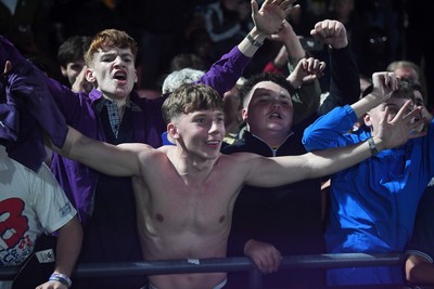 290725 - Barnet v Newport County - Carabao Cup Preliminary Round - Fans celebrate the win at full time