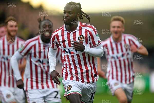 290725 - Barnet v Newport County - Carabao Cup Preliminary Round - Cameron Antwi of Newport County celebrates scoring the first goal of the match