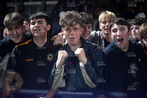 290725 - Barnet v Newport County - Carabao Cup Preliminary Round - Fans celebrate the win at full time