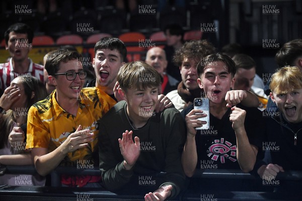 290725 - Barnet v Newport County - Carabao Cup Preliminary Round - Fans celebrate the win at full time