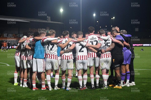 290725 - Barnet v Newport County - Carabao Cup Preliminary Round - Newport huddle at full time