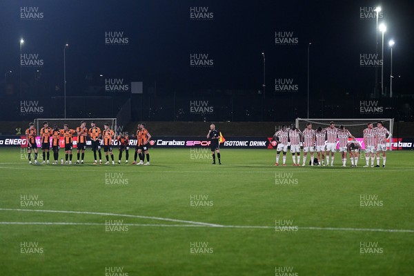 290725 - Barnet v Newport County - Carabao Cup Preliminary Round - Both sides line up for the penalty shootout
