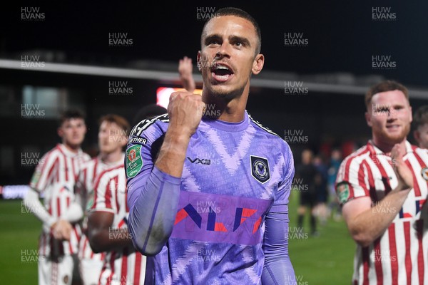 290725 - Barnet v Newport County - Carabao Cup Preliminary Round - Nik Tzanev of Newport County celebrates the win at full time