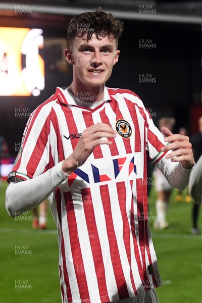 290725 - Barnet v Newport County - Carabao Cup Preliminary Round - Joe Thomas of Newport County celebrates the win at full time