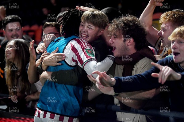 290725 - Barnet v Newport County - Carabao Cup Preliminary Round - Michael Reindorf of Newport County celebrating with fans at full time