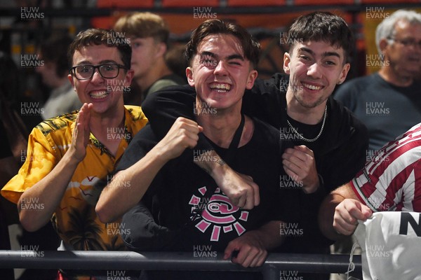 290725 - Barnet v Newport County - Carabao Cup Preliminary Round - Fans celebrate the win at full time