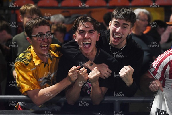 290725 - Barnet v Newport County - Carabao Cup Preliminary Round - Fans celebrate the win at full time