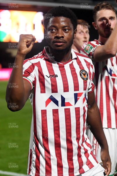 290725 - Barnet v Newport County - Carabao Cup Preliminary Round - Bobby Kamwa of Newport County celebrates the win at full time