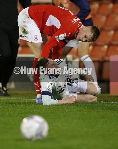020222 - Barnsley v Cardiff City - Sky Bet Championship - Alfie Doughty of Cardiff injured in 2nd half by tackle from Jordan Williams