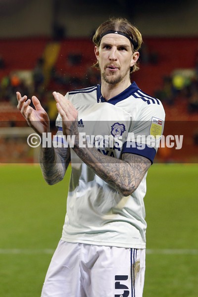 020222 - Barnsley v Cardiff City - Sky Bet Championship - Aden Flint of Cardiff celebrates to fans at the end of the match