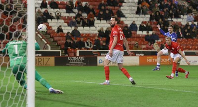 100326 - Barnsley v Cardiff City - Sky Bet League 1 - Shot from Ollie Tanner of Cardiff saved by Goalkeeper Owen Goodman of Barnsley